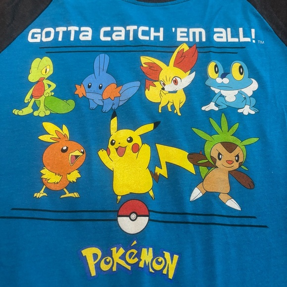 Pokémon X & Y Starters Blue Baseball Youth Size Large T-Shirt - Picture 1 of 4